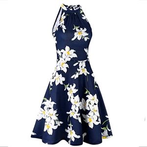 OUGES Blue Floral Halter Dress XL
